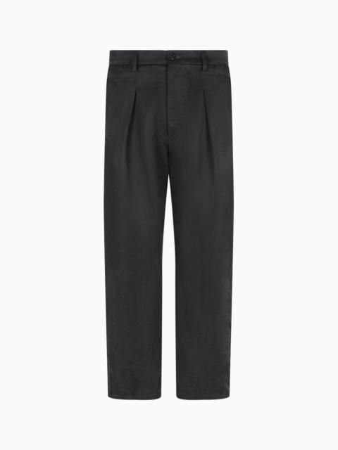 GIORGIO ARMANI FADED LYOCELL AND LINEN CANVAS ONE-PLEAT TROUSERS