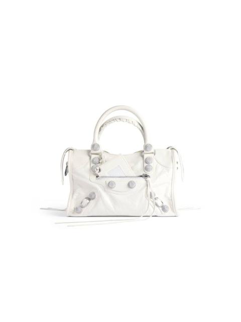 BALENCIAGA Women's Le City Bag Small Giant Studs With Rhinestones in Optic White