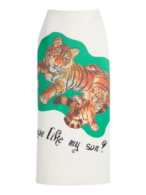 BRANDON MAXWELL The Mercer  Tiger Graphic Midi Skirt multi