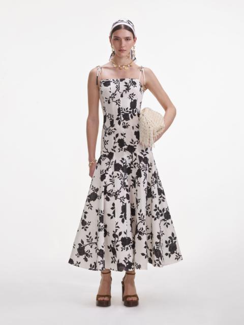self-portrait Floral Print Linen Midi Dress