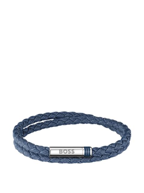 BOSS DOUBLE-BRAIDED DENIM-EFFECT CUFF WITH LOGO CLOSURE