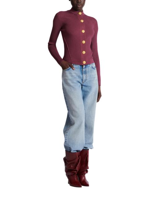 Balmain Balmain Fine Knit Cardigan With Buttons in Purple at Nordstrom