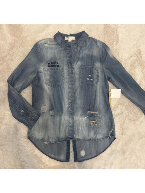 Other Designers Vintage Havana Distressed Embroidered Chambray Shirt