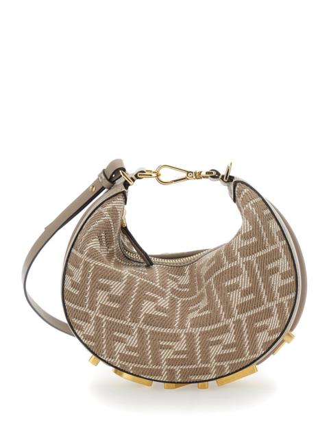 FENDI Fendi Women 'Fendigraphy' Beige Mini Bag With All-Over Ff Motif And Metal Lettering Logo On The Bott