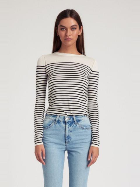 SPRWMN STRIPED IVORY CASHMERE FITTED CREW NECK SWEATER
