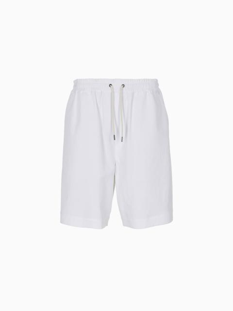 GIORGIO ARMANI FLAT FRONT BERMUDA SHORTS MADE OF LYOCELL CANVAS AND COTTON