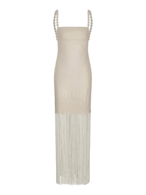 ANDRES OTALORA Mar Caribe Fringed Linen Maxi Dress ivory