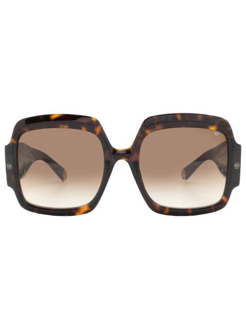PHILIPP PLEIN Open Box - Philipp Plein Brown Square Ladies Sunglasses SPP038M 0722 56