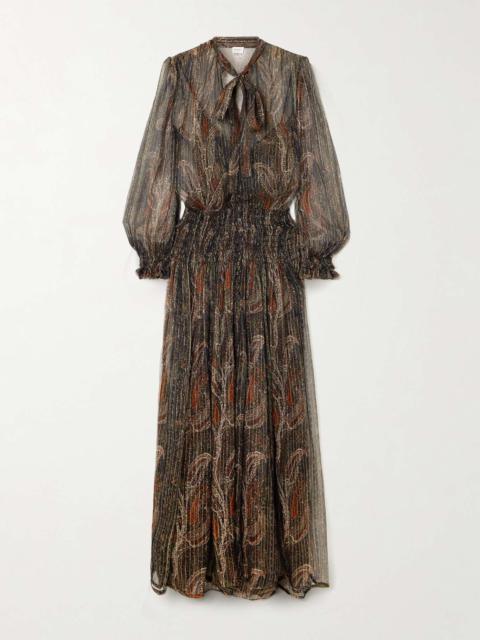 Smocked metallic paisley-print silk-blend chiffon maxi dress Multi