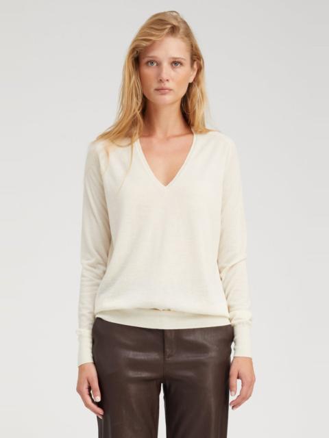 SPRWMN CHALK CASHMERE V-NECK SWEATER
