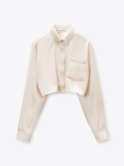 Alexander Wang Ivory Silk Charmeuse Cropped Shirt