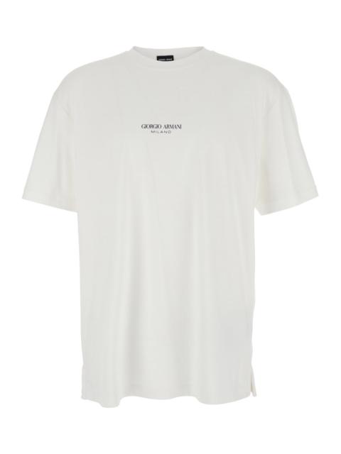 GIORGIO ARMANI Giorgio Armani Men White Crewneck T-Shirt With Logo Lettering On The Front In Cotton Man