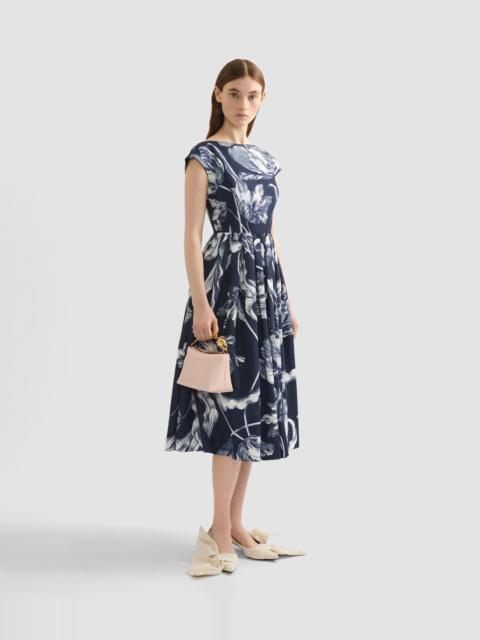 Erdem FLORAL PRINT COTTON FAILLE SLEEVELESS MIDI DRESS