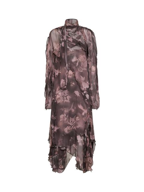 Diesel Diesel Women Brown Chiffon And Crêpe D-Riadi Asymmetric Midi Dress