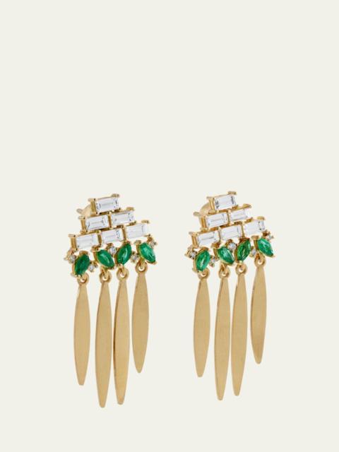 ILEANA MAKRI 18K Yellow Gold Grass Spike Earrings with Diamonds and Emeralds
