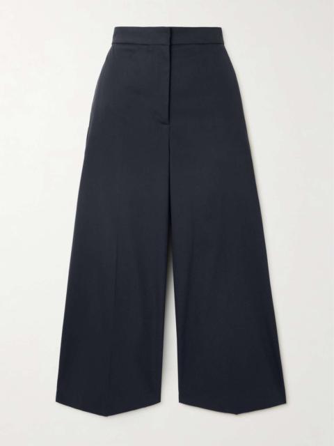 Temple cropped cotton-blend gabardine wide-leg pants Navy