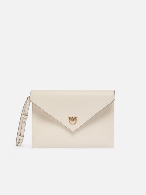 PINKO LEATHER CLUTCH WITH LOVE BIRDS LOGO