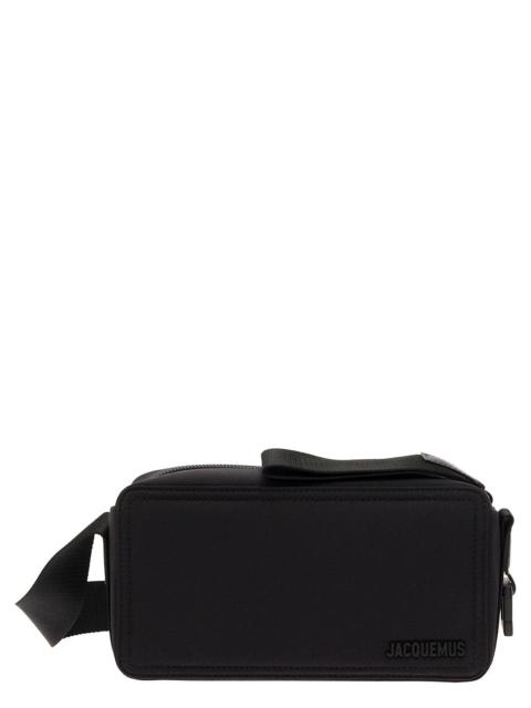 JACQUEMUS Jacquemus Men 'Le Cuerda Horizontal' Black Messenger Bag With Logo Lettering Detail In Cotton Man