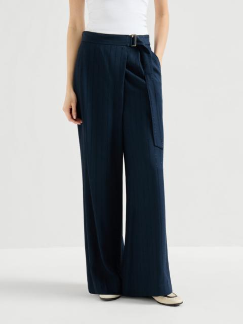 Brunello Cucinelli Dazzling chalkstripe sartorial wrap trousers with monili