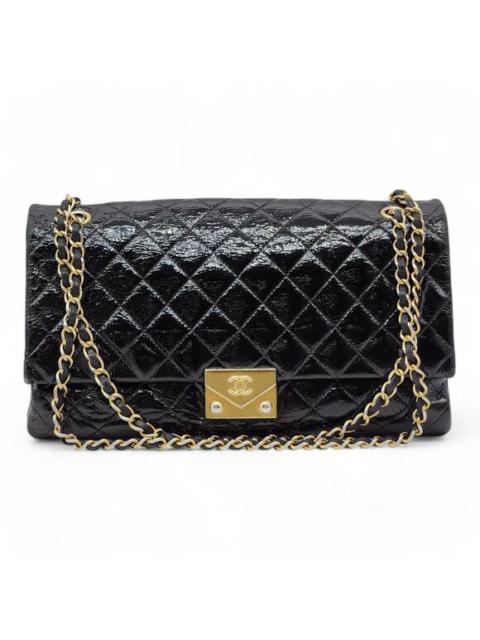 Chanel Pagoda Accordion Flap Bag - Quilted Patent Leather - Black