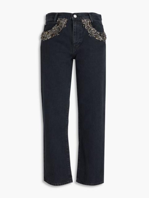 FRAME The Beaded Hang embellished mid-rise straight-leg jeans