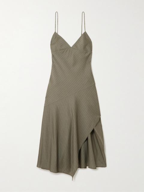 ST. AGNI Paneled Asymmetric Pinstriped Cotton-blend Twill Dress