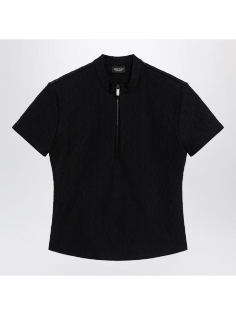 GUCCI Gucci Black Gg Jacquard Jersey T-Shirt With Half Zip Women