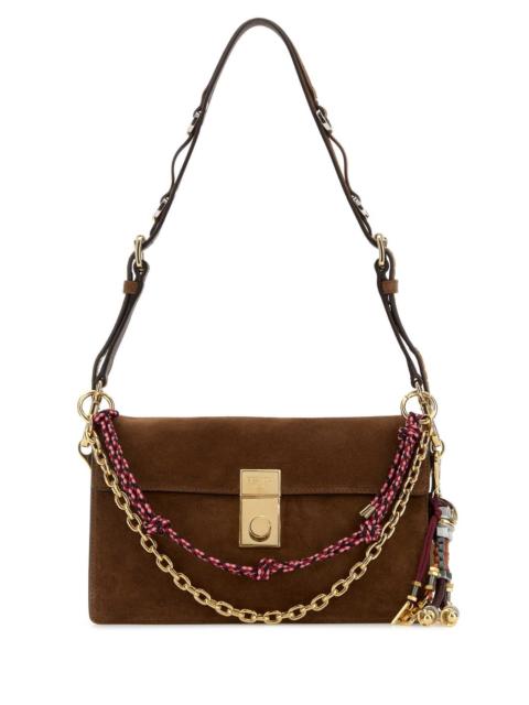 Prada Prada Women Brown Suede Small Prada Soft Sound Shoulder Bag