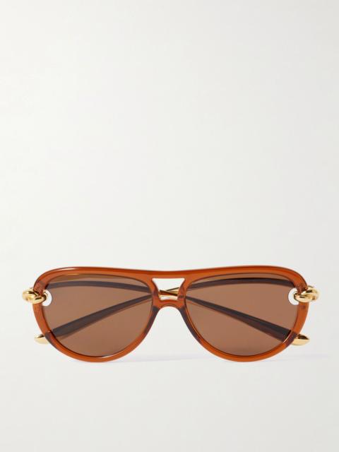 Bottega Veneta New Knot aviator-style acetate and gold-tone sunglasses Brown