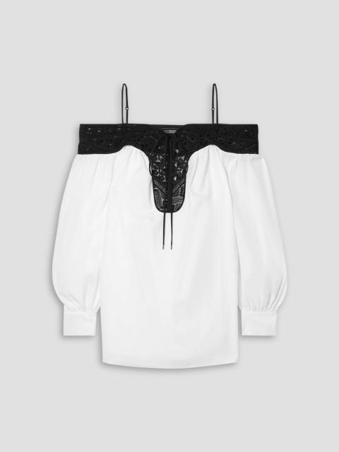 GABRIELA HEARST Augustin cold-shoulder lace-trimmed embroidered cotton blouse
