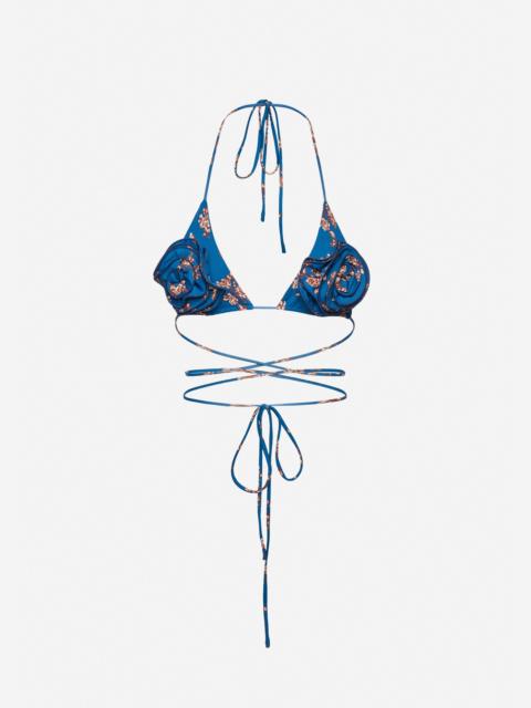MAGDA BUTRYM Floral strappy triangle bikini top in blue floral print