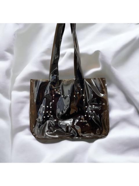 Other Designers Hand Crafted - Handmade Black Vinyl Translucent Tote Bag with Crystals