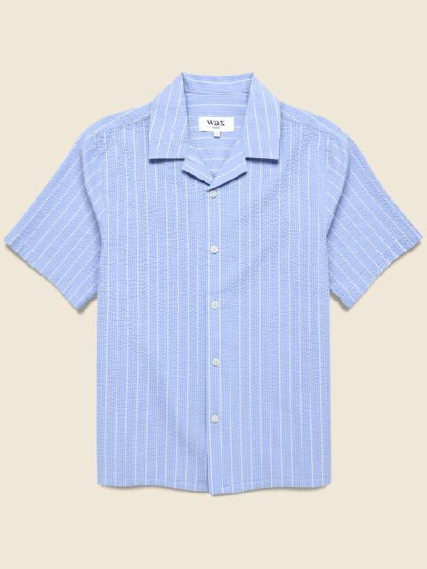 Wax London Seersucker Stripe Didcot Shirt - Blue/Ecru