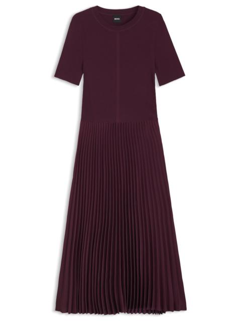 BOSS MIXED-MATERIAL DRESS WITH PLISSÉ SKIRT