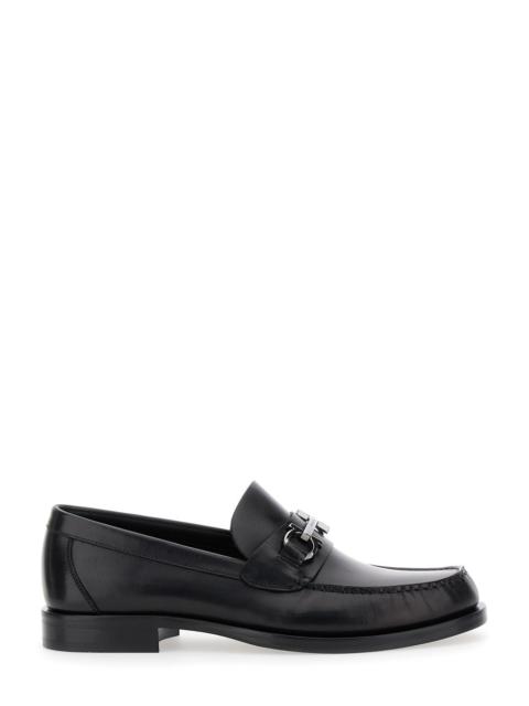 Ferragamo Men Black Loafers With Gancini On The Front In Leather Man