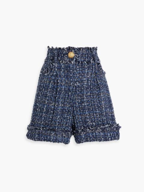 Balmain Frayed metallic bouclé-tweed shorts