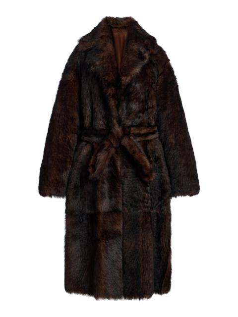NOUR HAMMOUR Uma Belted Oversized Shearling Coat brown