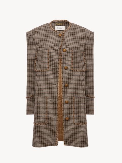 Chloé SINGLE-BREASTED COLLARLESS COAT IN HOUNDSTOOTH WOOL
