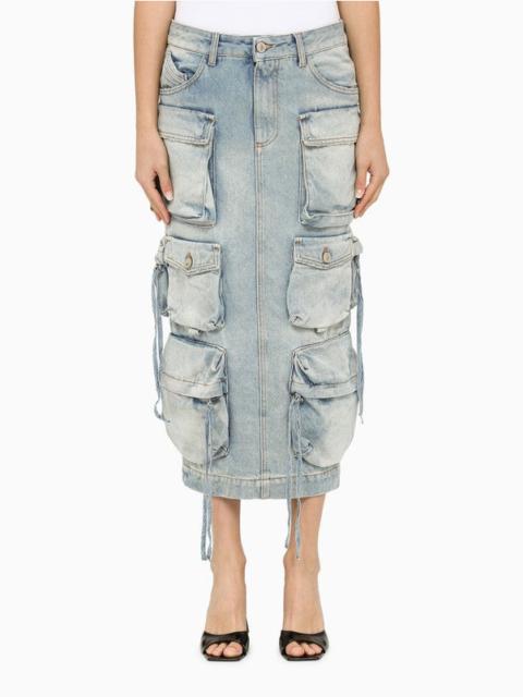 THE ATTICO BLUE DENIM CARGO MIDI SKIRT
