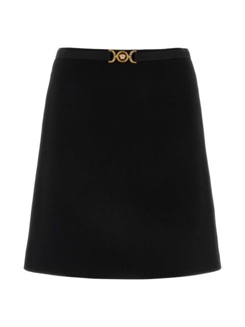 Black Stretch Wool Blend Skirt