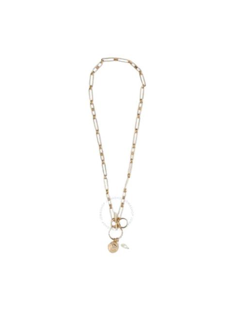 Burberry Ladies Crystal/ White Resin Pearl Gold-plated Chain-link Necklace