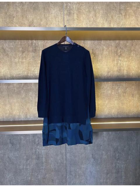 Louis Vuitton Louis Vuitton Navy Blue Wool Knit & Printed Silk Hem Detail Mini Dress