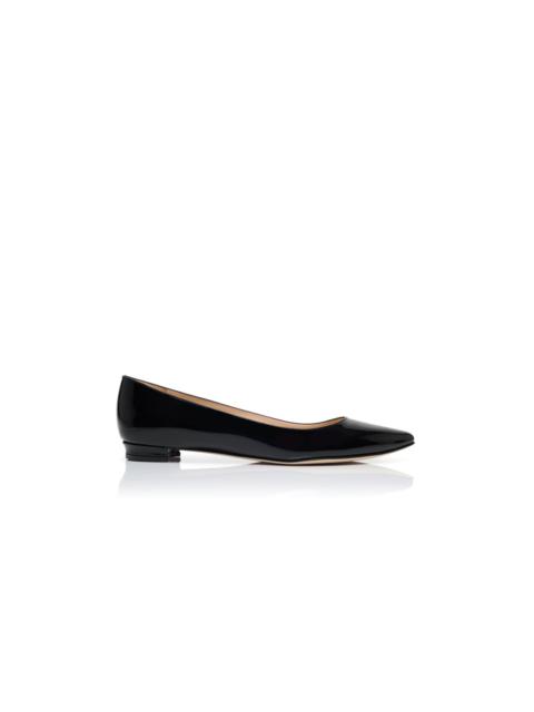 Manolo Blahnik Black Patent Leather Pointed Toe Flat Pumps
