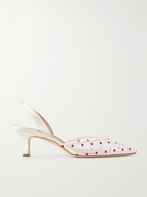 Manolo Blahnik Carolyne 50 Polka-dot Flocked Mesh And Satin Slingback Pumps