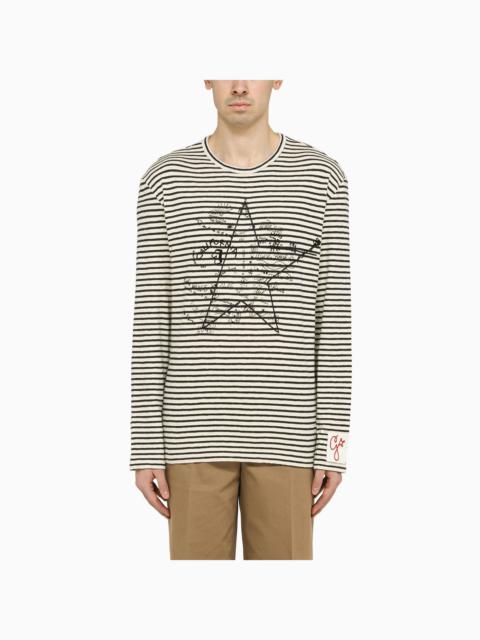 Golden Goose Deluxe Brand Ivory And Blue Striped T Shirt