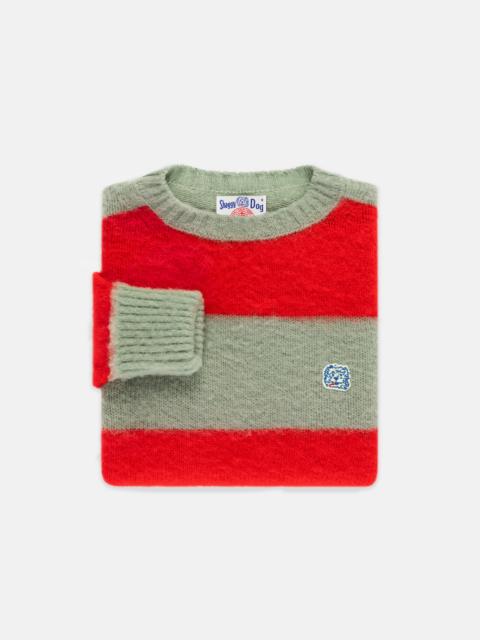 J. PRESS MADE-IN-SCOTLAND SEAFOAM GREEN & RED STRIPE SHAGGY DOG ICON SWEATER - CLASSIC FIT