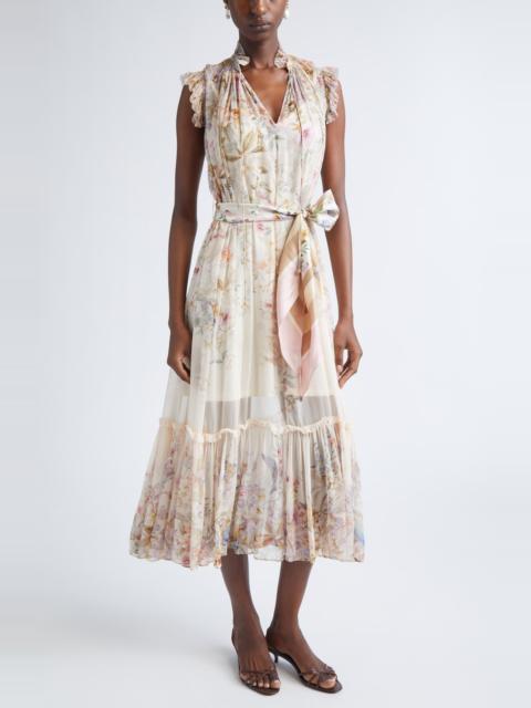 Zimmermann Zimmermann Rebellion Flutter Floral Chiffon Midi Dress in Cream Aviary at Nordstrom