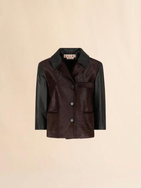 Marni BLACK LEATHER AND PONY HAIR JACKET