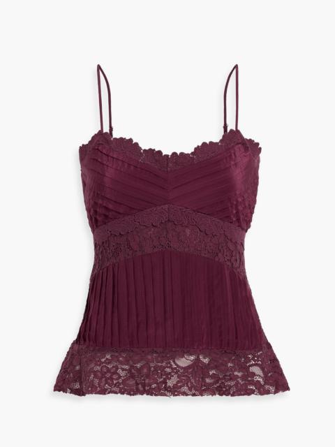 FARM RIO Crochet-trimmed corded lace and crepe de chine camisole