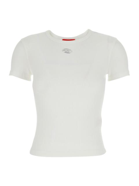 Diesel Diesel Women White T-Shirt With Logo On The Front And Ribbed Design In Cotton Woman